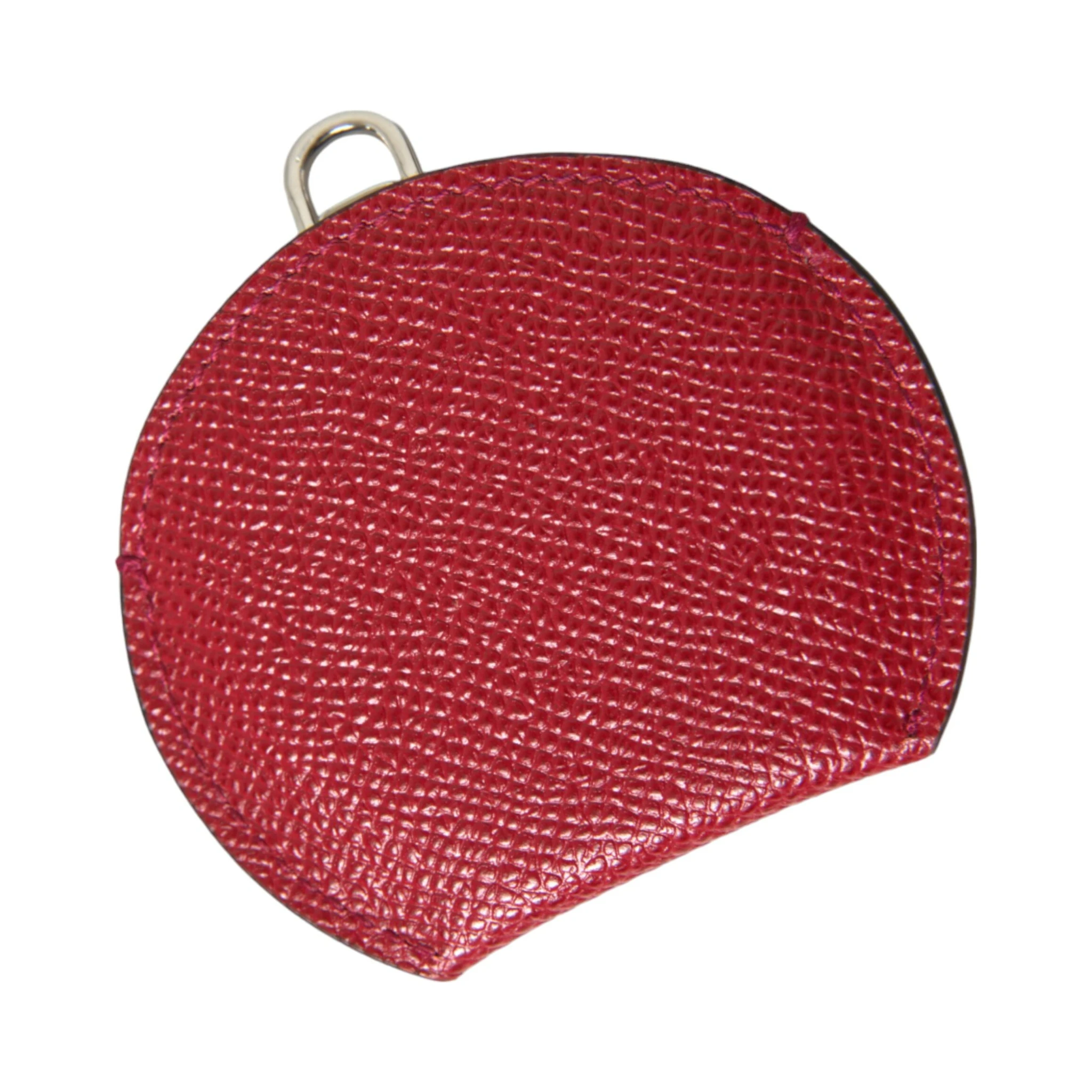Red Calfskin Leather Round Logo Hand Mirror Holder