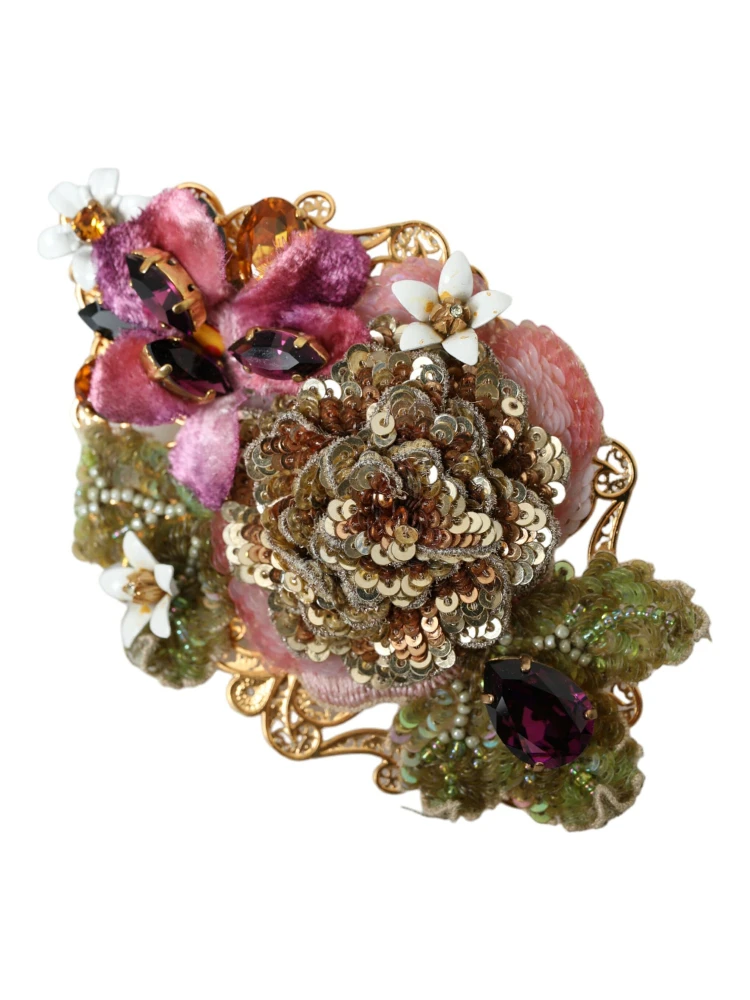 Gold Brass Floral Crystal Sequined Hair Clip alternative