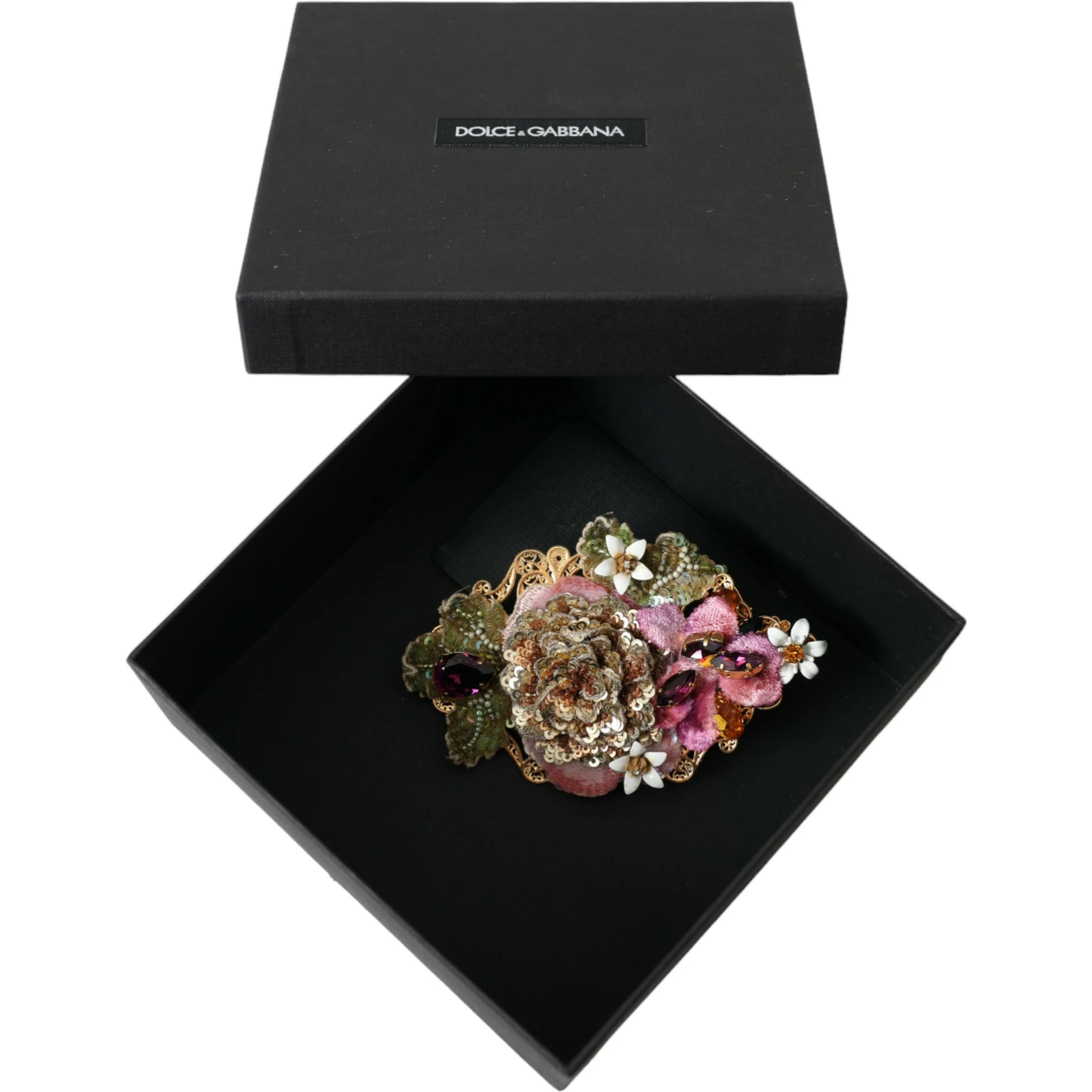 Gold Brass Floral Crystal Sequined Hair Clip