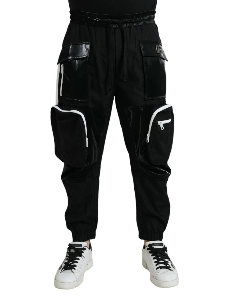Black Nylon Cargo Jogger Men Sweatpants Pants