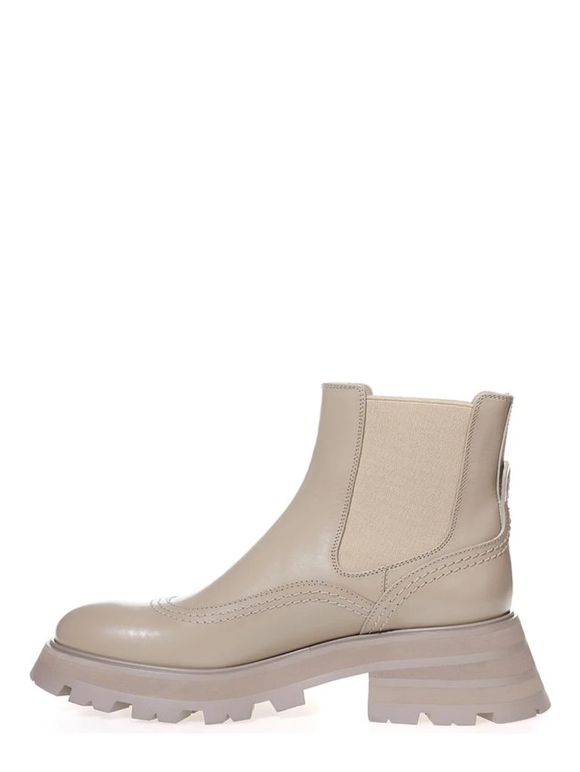 Beige Leather Chelsea Boots
