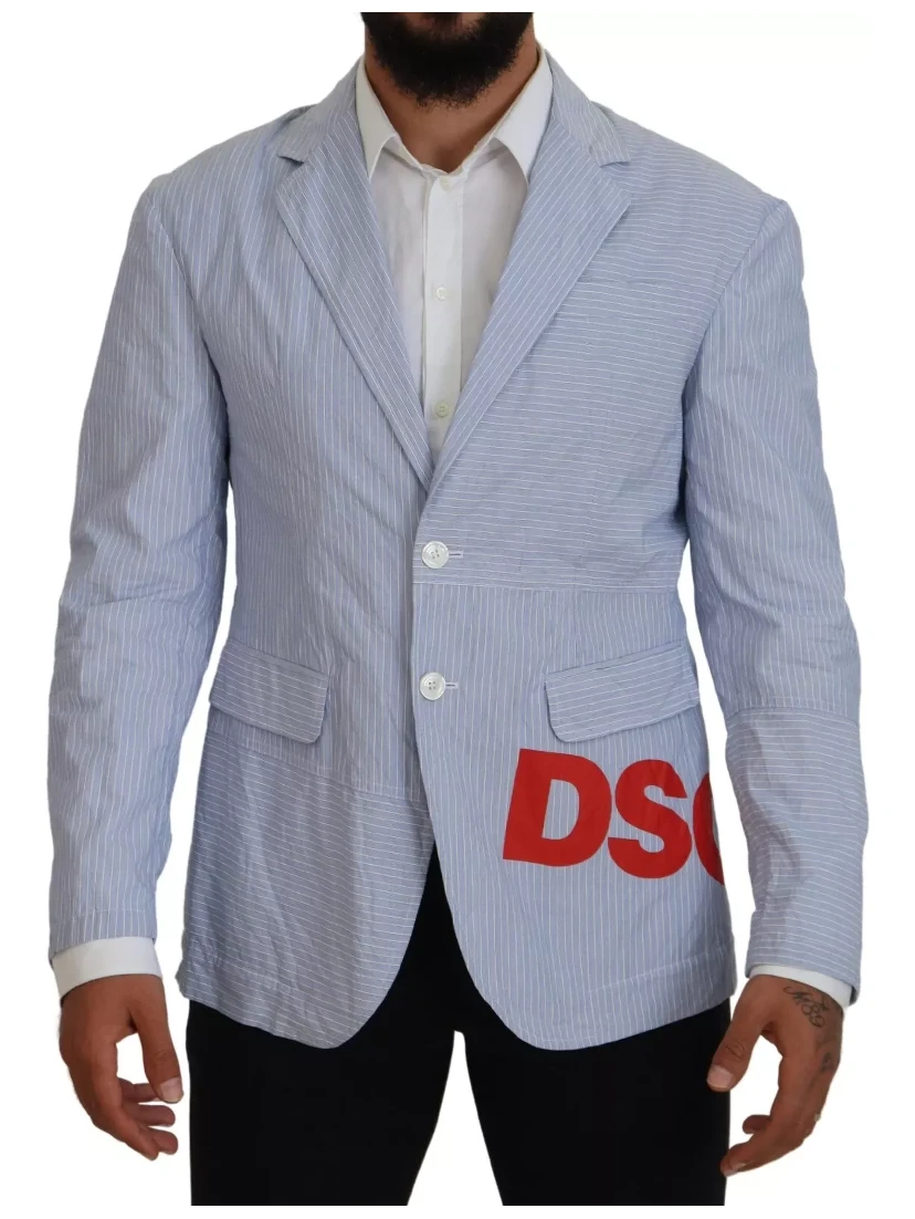 Blue Striped Single Breasted Formal Coat Blazer