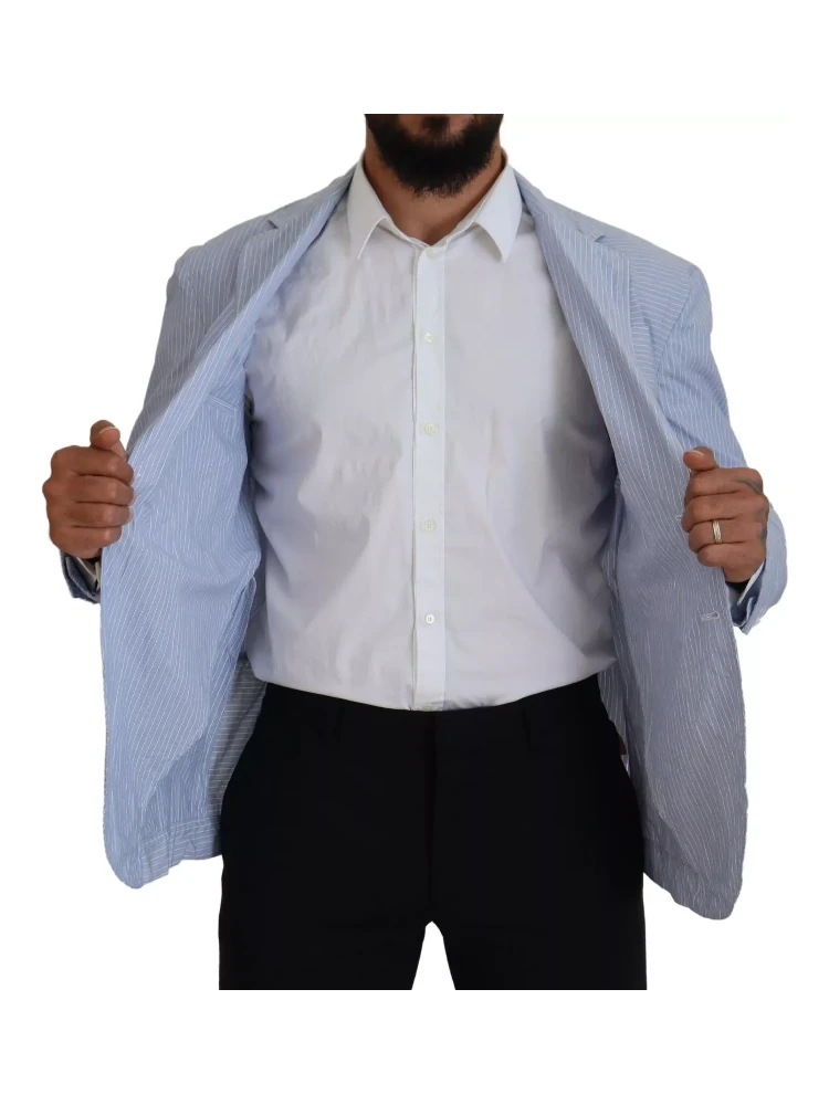 Blue Striped Single Breasted Formal Coat Blazer alternative