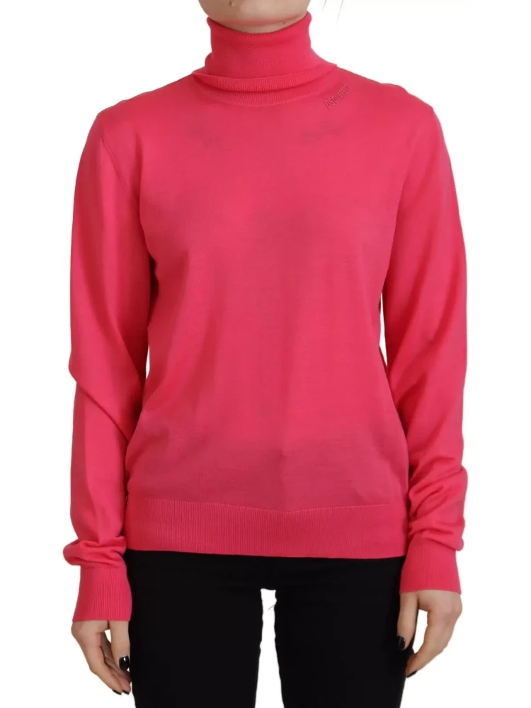 Pink Solid Long Sleeve Turtle Neck Casual Sweater alternative