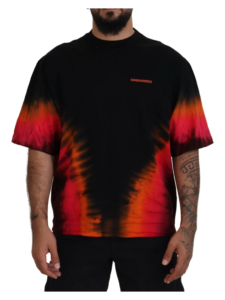 Black Orange Cotton Short Sleeves Crewneck T-shirt