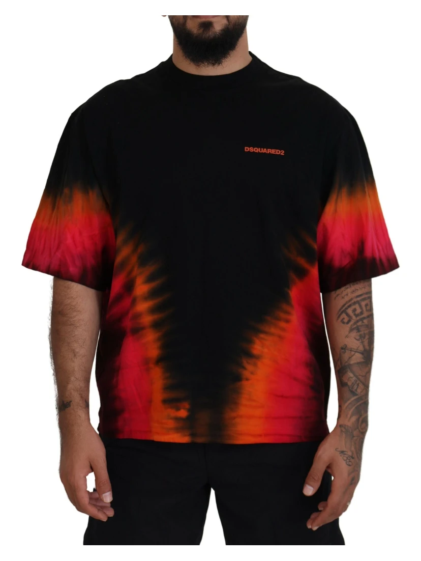 Black Orange Cotton Short Sleeves Crewneck T-shirt