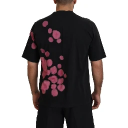 Black Pink Cotton Short Sleeves Crewneck T-shirt