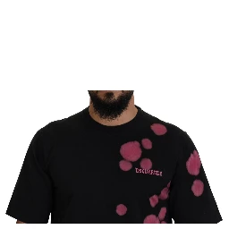 Black Pink Cotton Short Sleeves Crewneck T-shirt