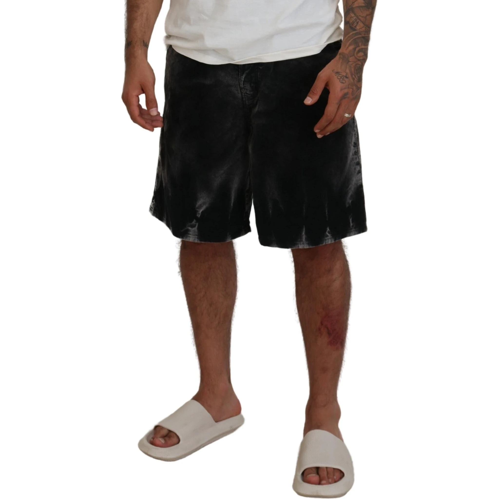 Gray Cotton Corduroy Bermuda Shorts