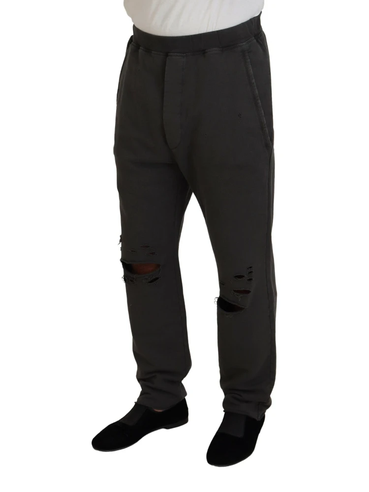 Dark Gray Cotton Men Casual Tattered Pants alternative