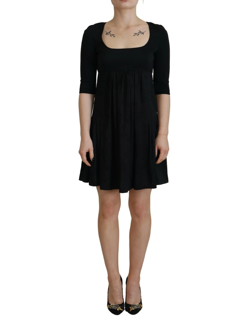 Black Acetate Short Sleeves A-line Sheath Dress