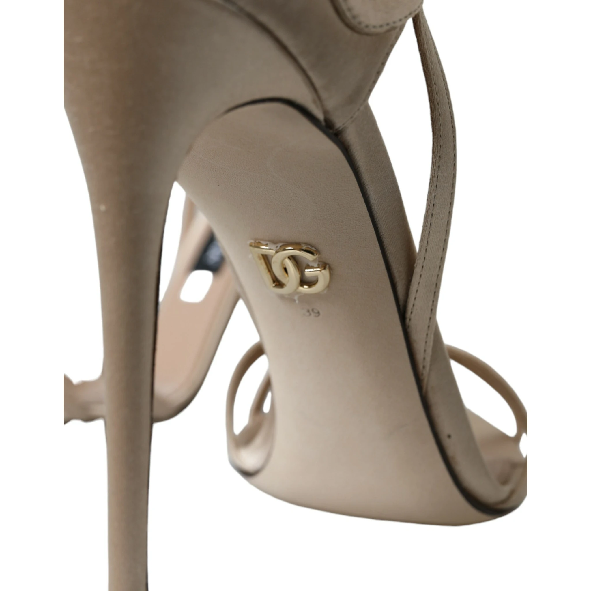 Beige Leather Strappy Heels Sandals Shoes