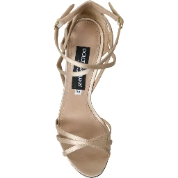Beige Leather Strappy Heels Sandals Shoes