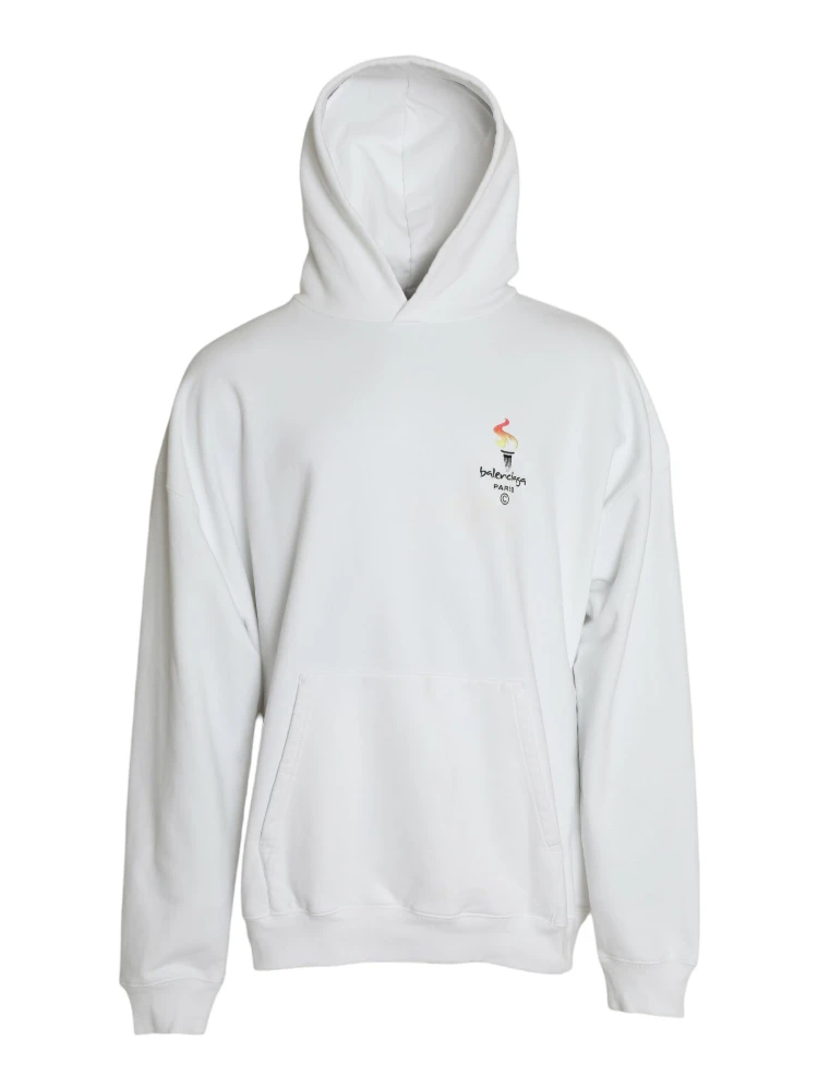 White Cotton Logo Hooded Pullover Sweatshirt Sweater alternative