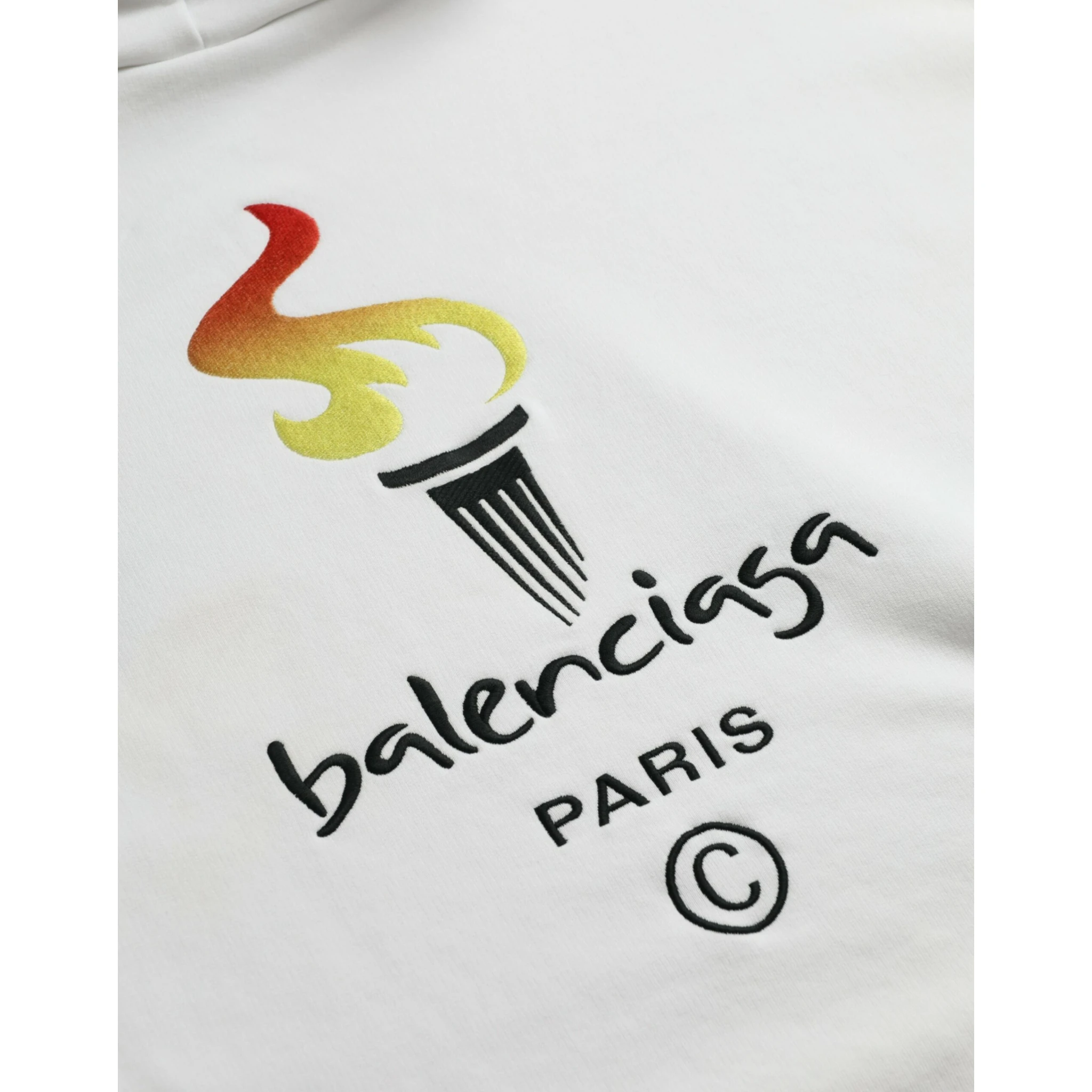 White Cotton Logo Hooded Pullover Sweatshirt Sweater