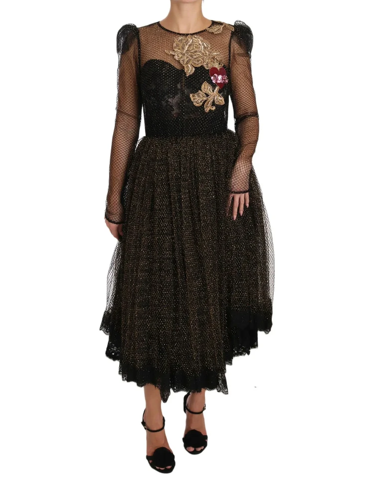 Black Gold Crystal Heart A-line Dress
