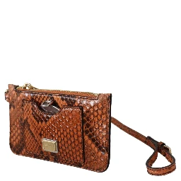 Brown Leather Coin Purse Wristlet Mirror AGNESE Wallet