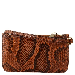 Brown Leather Coin Purse Wristlet Mirror AGNESE Wallet