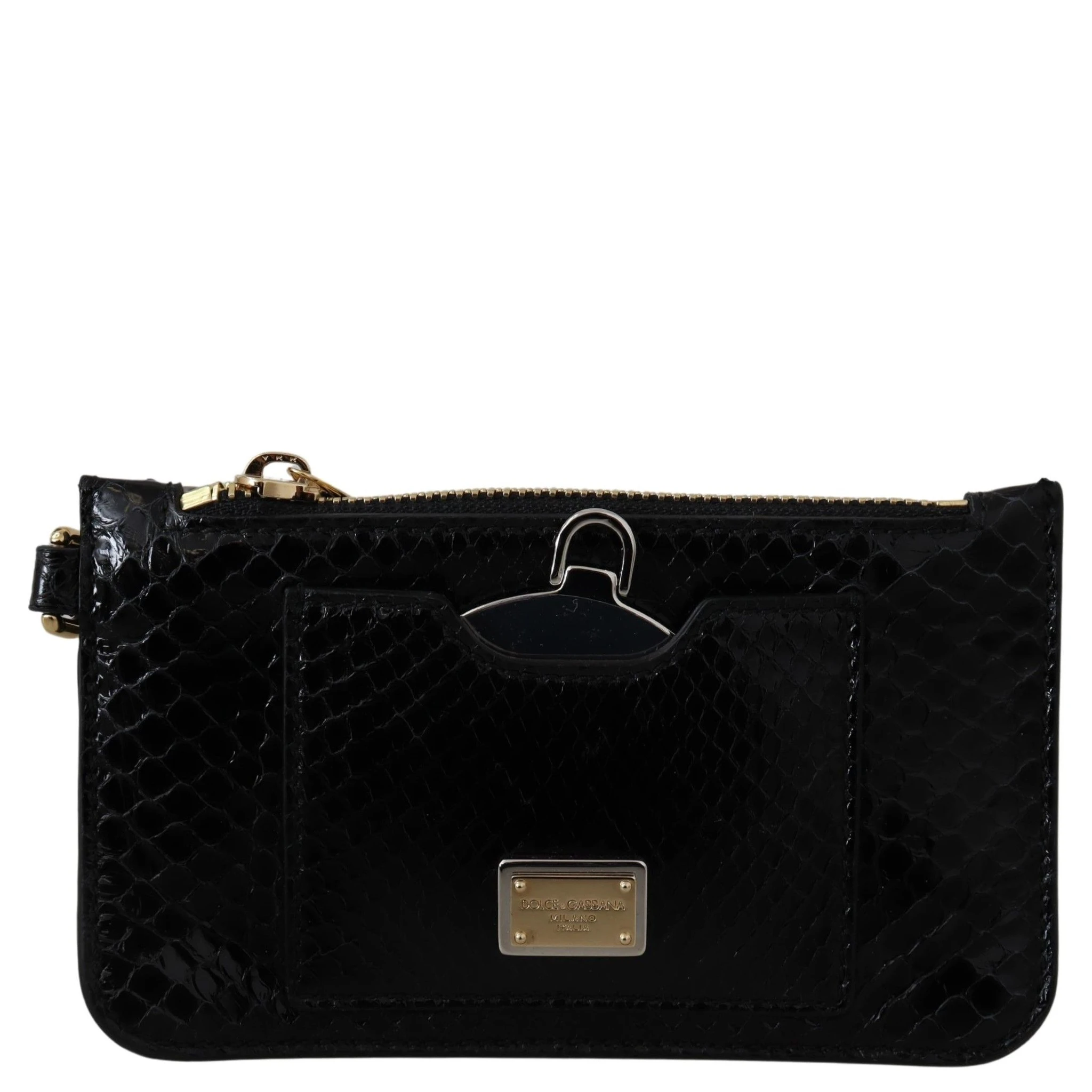 Black Leather Coin Purse Wristlet Mirror Agnese Wallet