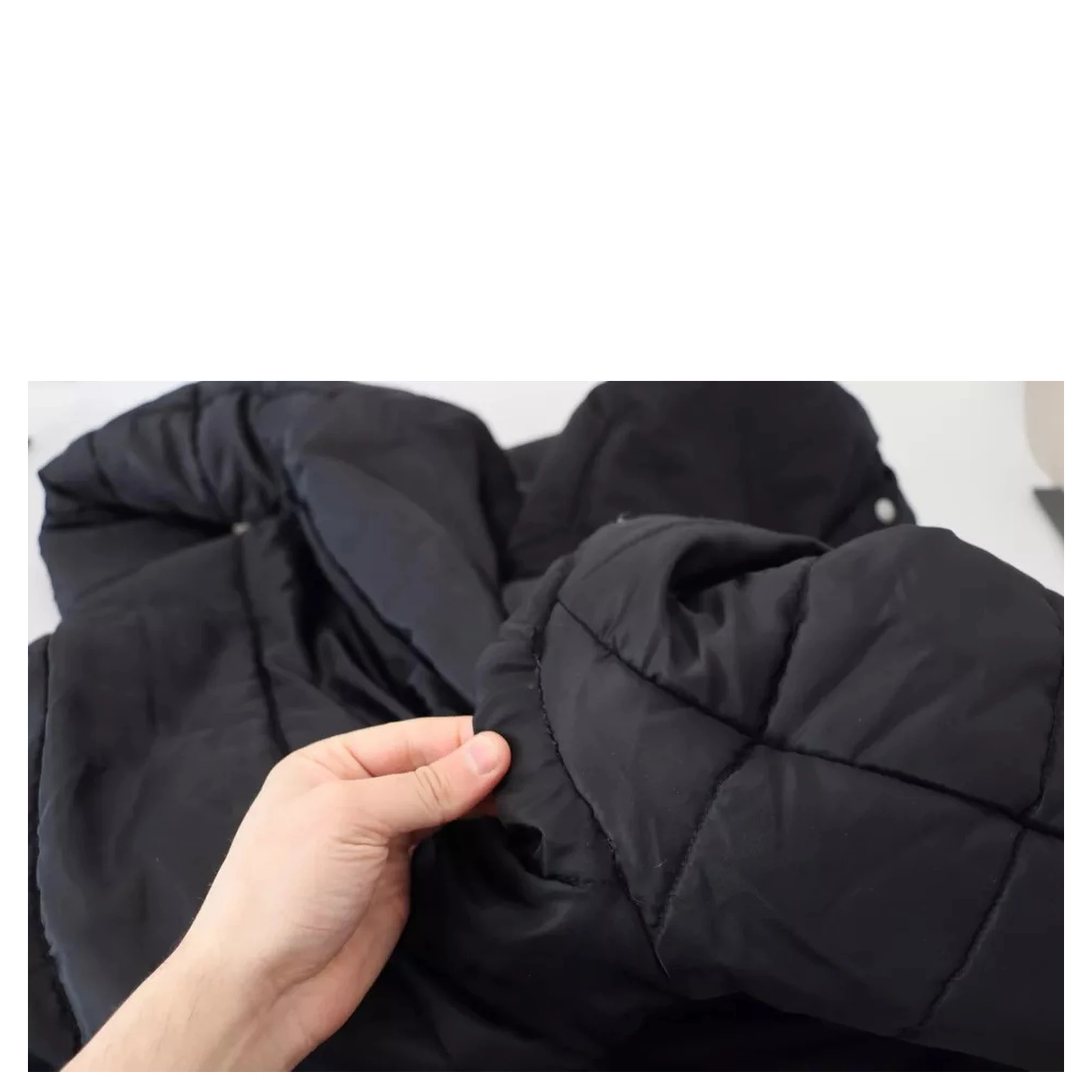 Black Nylon Hooded Parka Coat Winter Jacket
