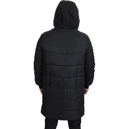 Black Nylon Hooded Parka Coat Winter Jacket