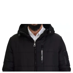Black Nylon Hooded Parka Coat Winter Jacket