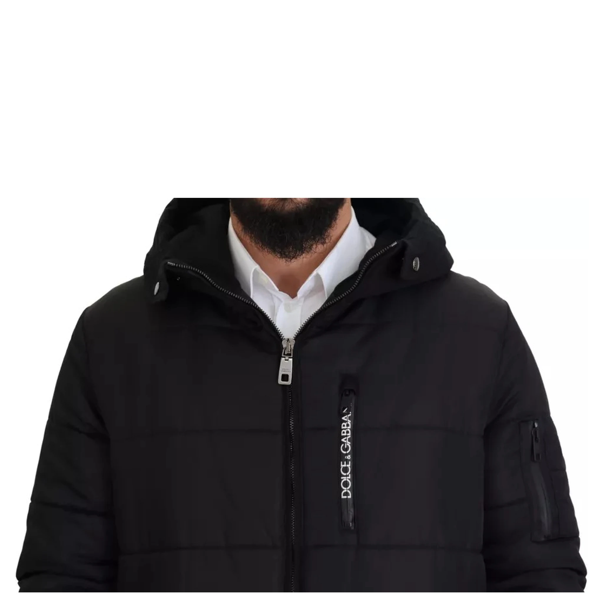 Black Nylon Hooded Parka Coat Winter Jacket