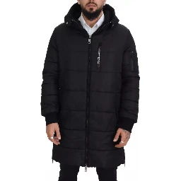 Black Nylon Hooded Parka Coat Winter Jacket