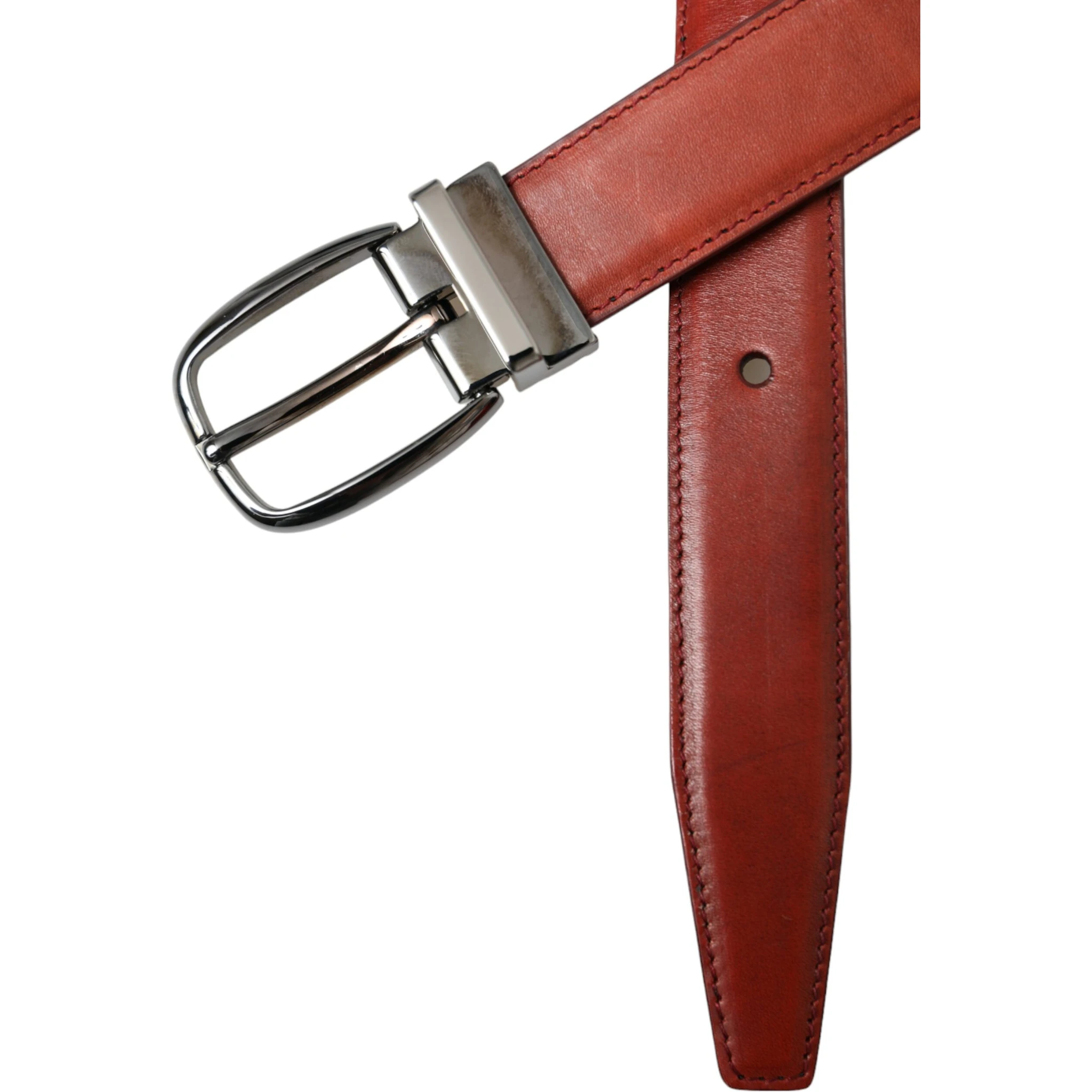 Brown Leather Silver Metal Buckle Belt Men