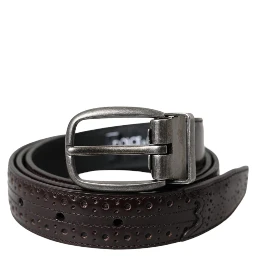 Dark Brown Perforated Leather Metal Buckle Belt Men