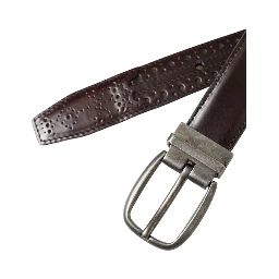 Dark Brown Perforated Leather Metal Buckle Belt Men
