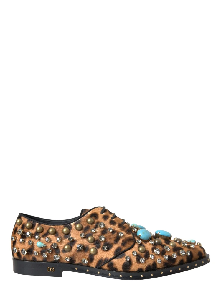 Brown Leopard Hair Crystal Dress Broque Shoes