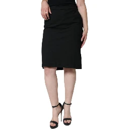 Black Straight Pencil Cut Knee Length Skirt