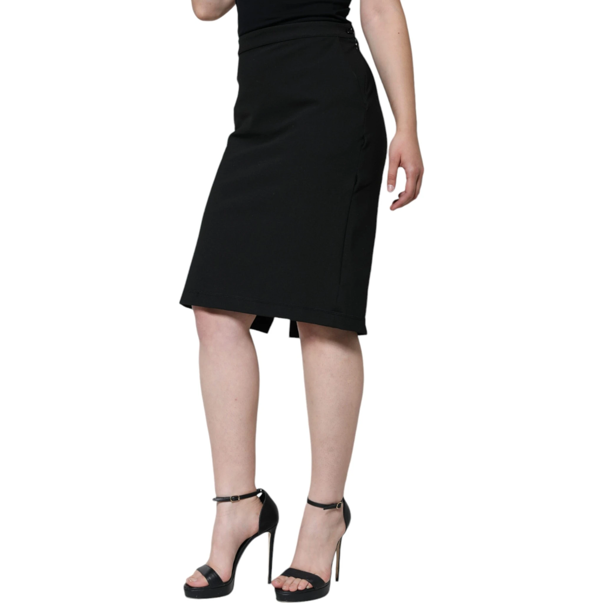 Black Straight Pencil Cut Knee Length Skirt