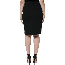 Black Straight Pencil Cut Knee Length Skirt