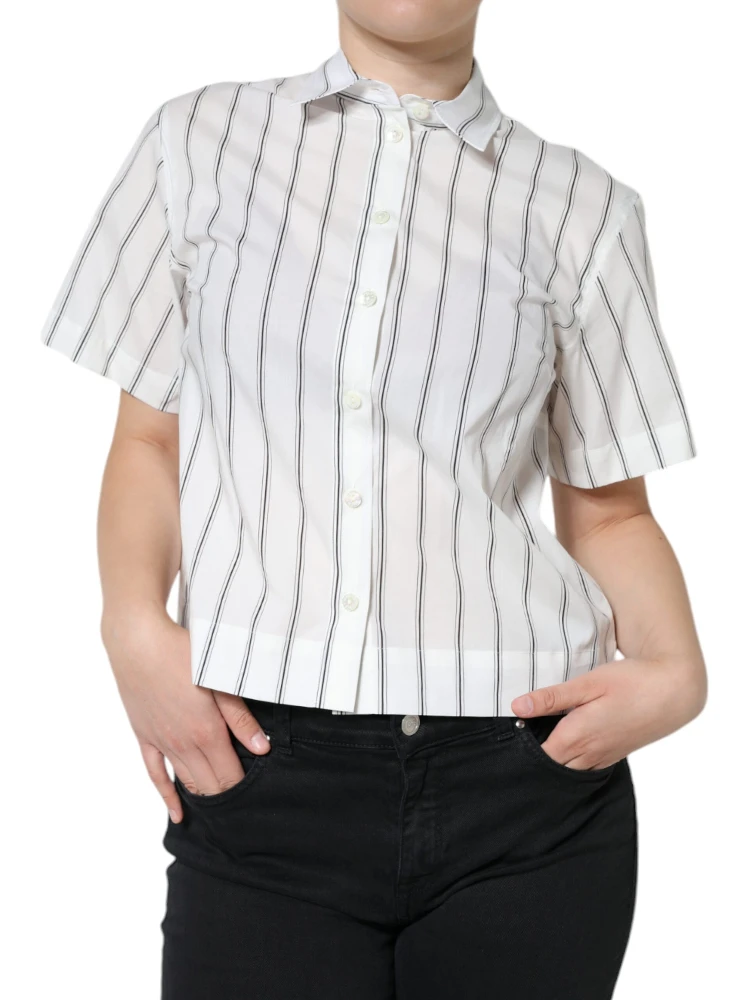 White Striped Collared Short Sleeve Polo Top alternative