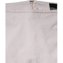 Beige Cotton Stretch Mid Waist Pencil Cut Skirt