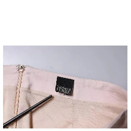 Beige Cotton Stretch Mid Waist Pencil Cut Skirt