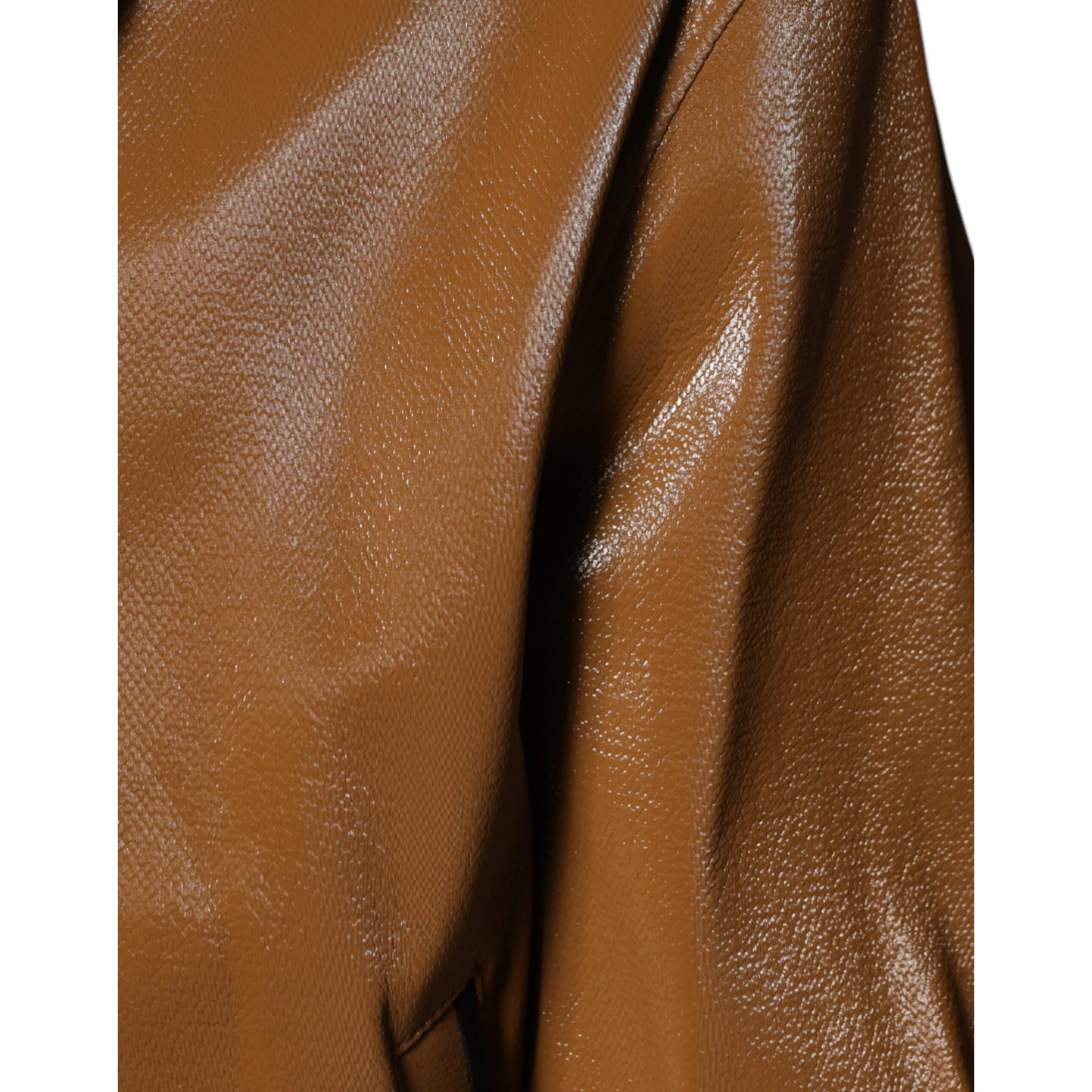 Brown Leather Full Zip Men Bomber Jacket