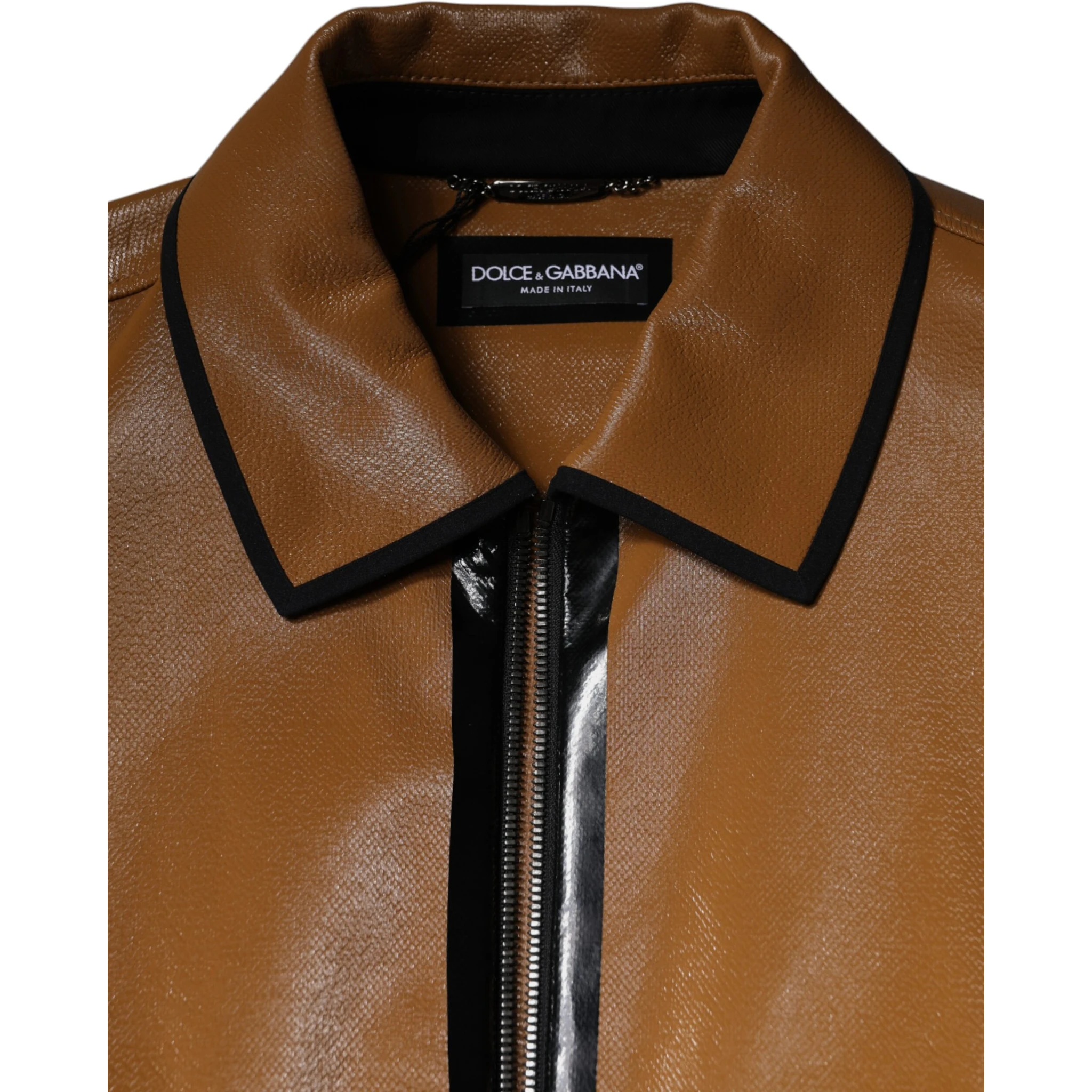 Brown Leather Full Zip Men Bomber Jacket