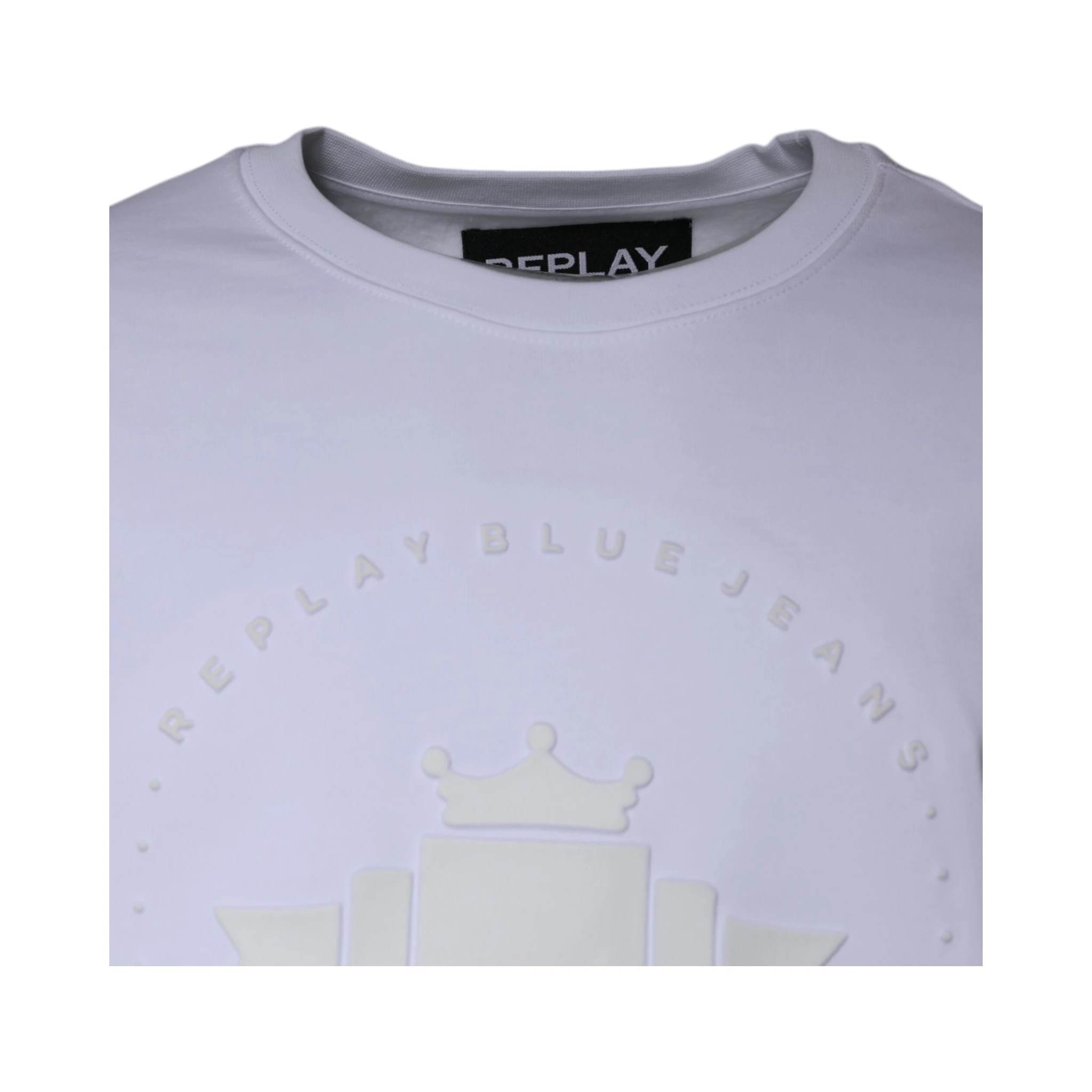 White Embossed Logo Crew Neck Men Sweatshirt Sweater