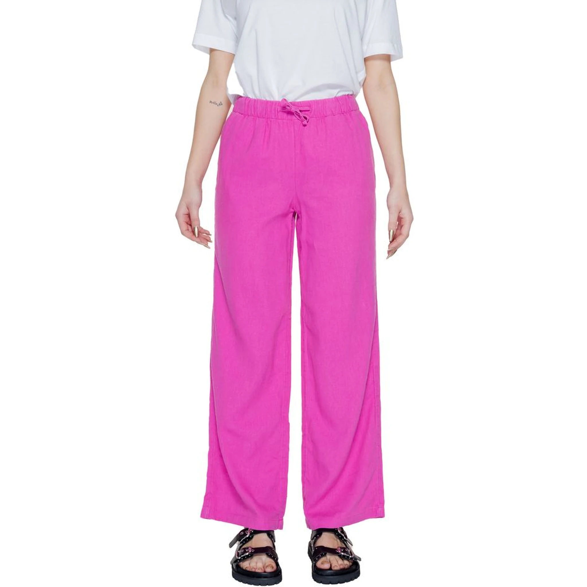Pink Linen Casual Pants