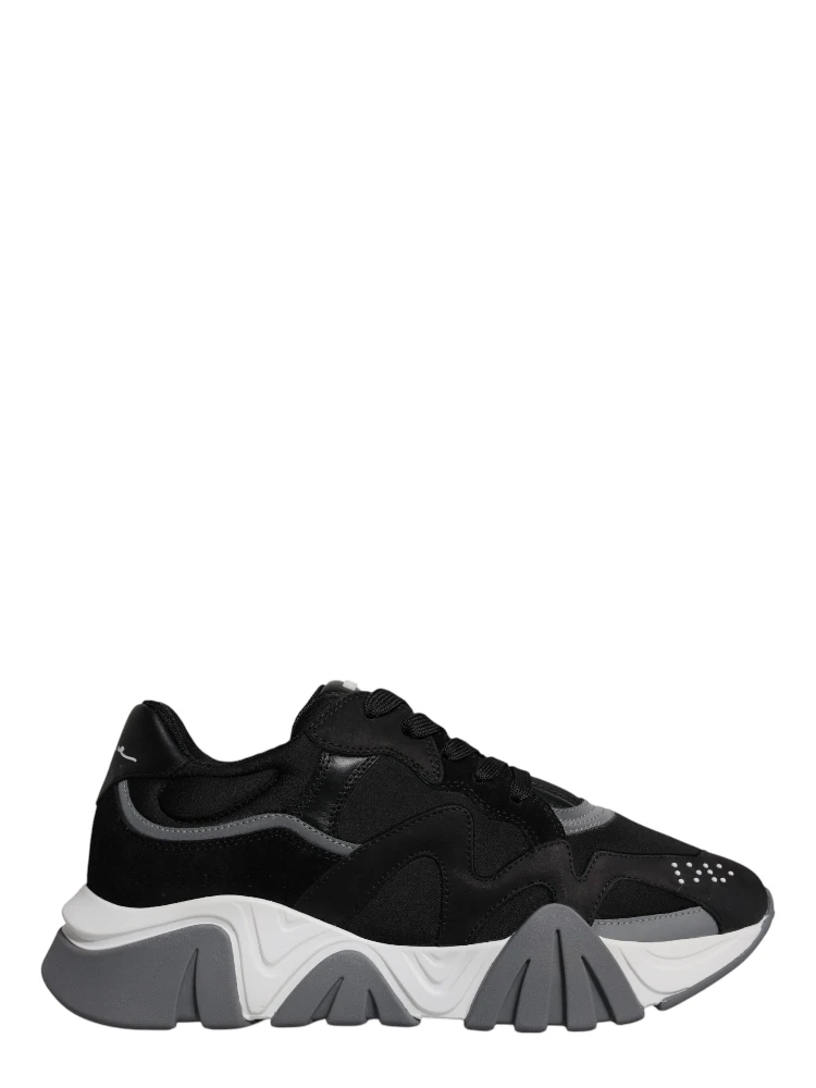 Black Leather Neoprene Chunky Low Top Sneakers Squalo Shoes