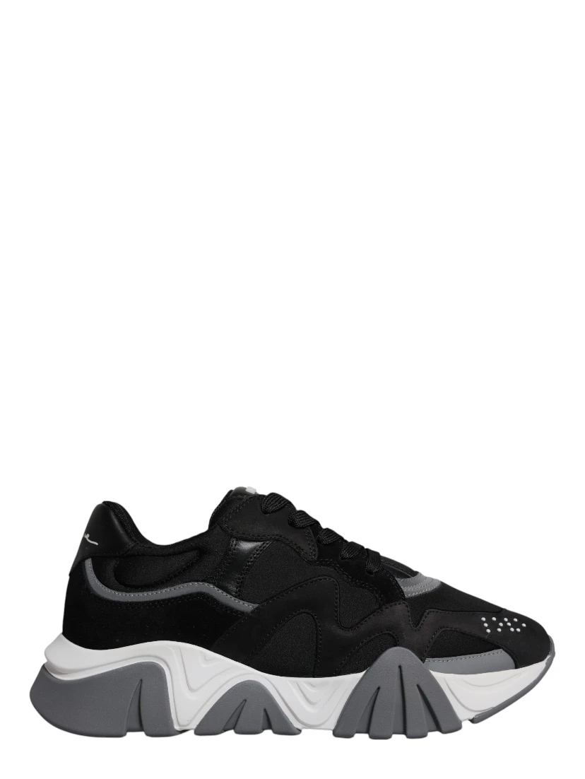 Black Leather Neoprene Chunky Low Top Sneakers Squalo Shoes