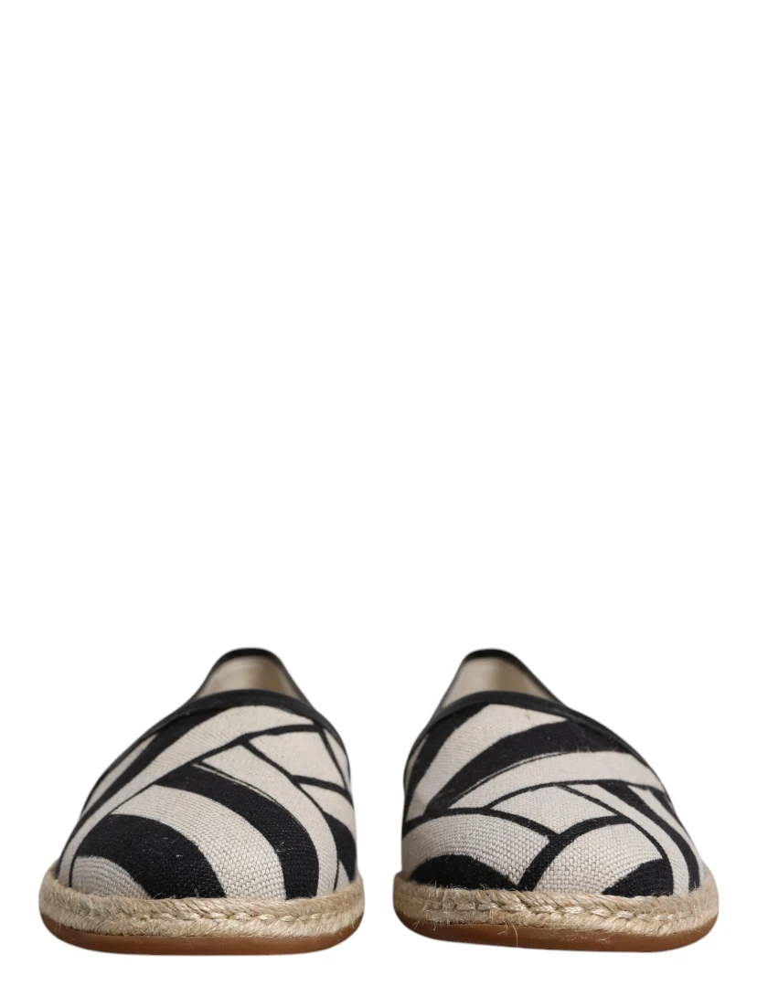 Black White Stripes Slip On Espadrille Shoes