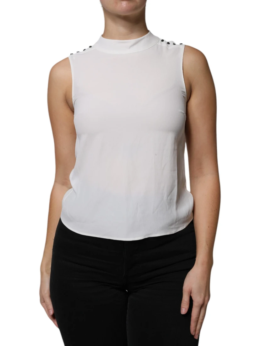 White Mock Neckline Sleeveless Tank Blouse Top