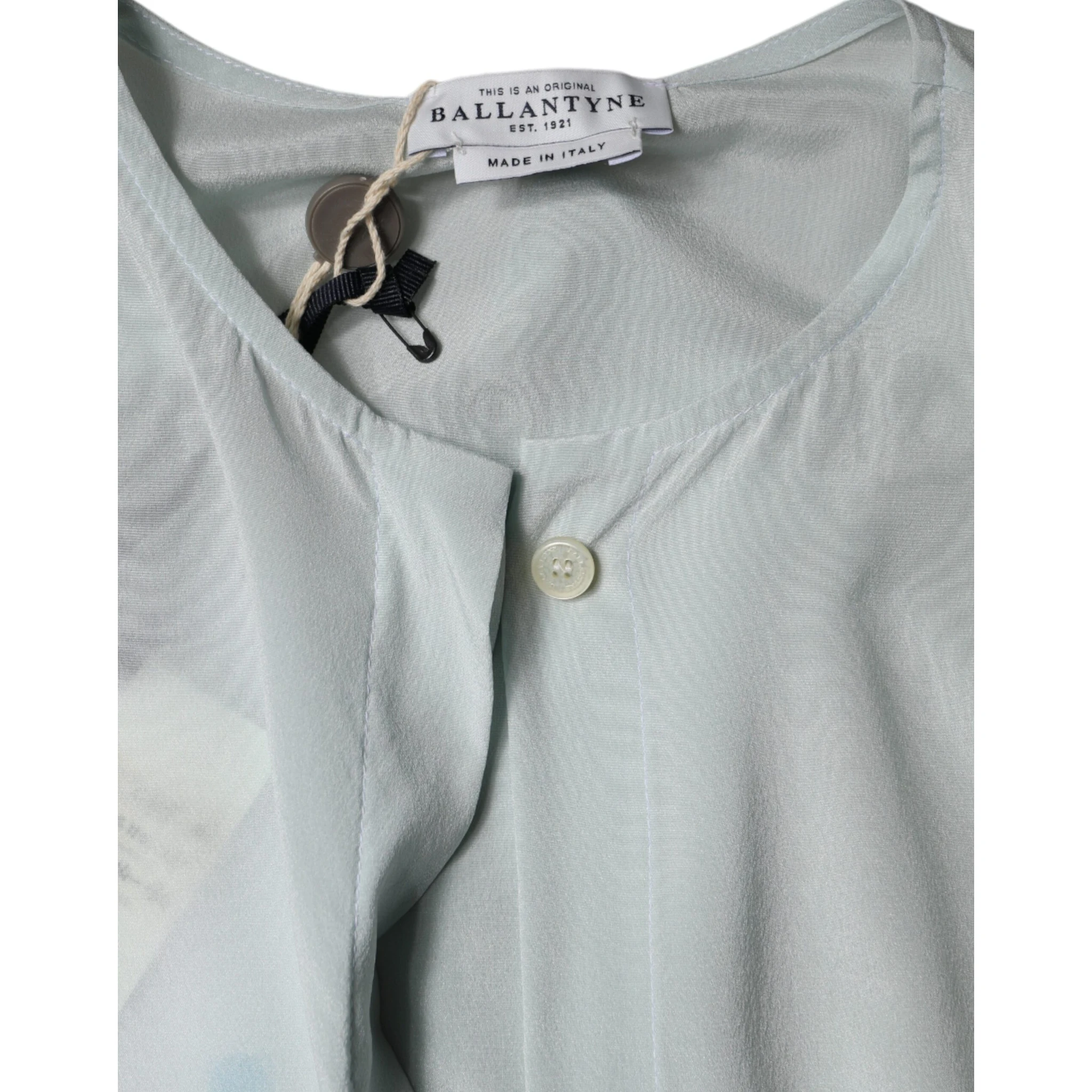 Light Blue Silk Ascot Collared Long Sleeves Top