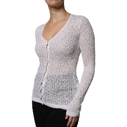 White Silk Button Down Cardigan Sweater