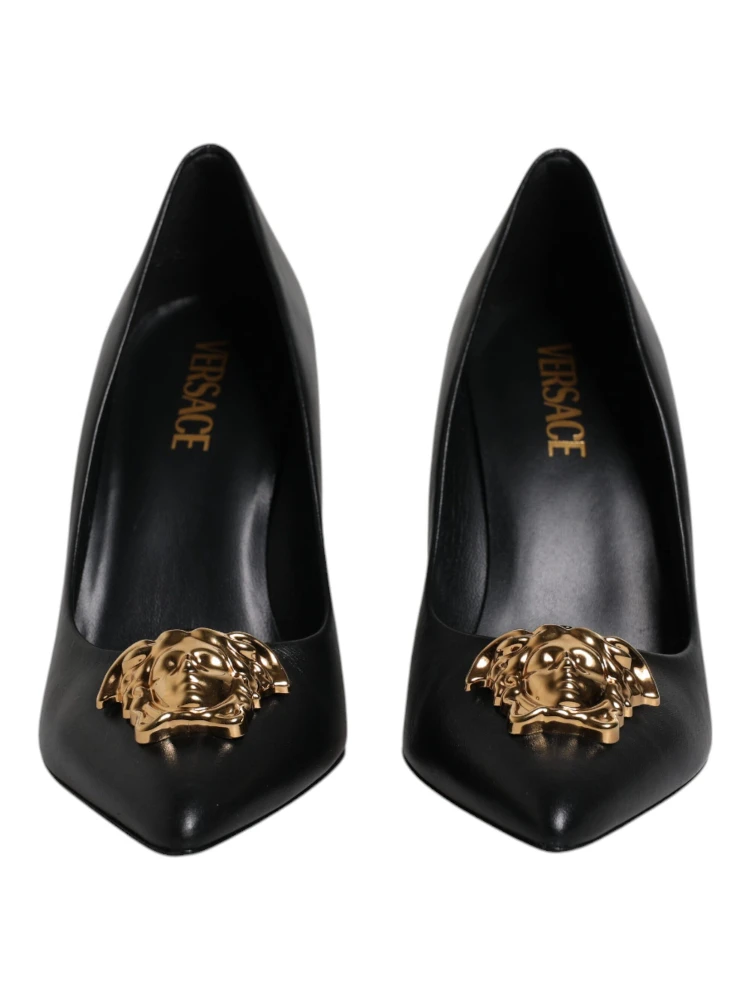 Black Leather Logo Plaque High Heels Pumps Shoes alternative