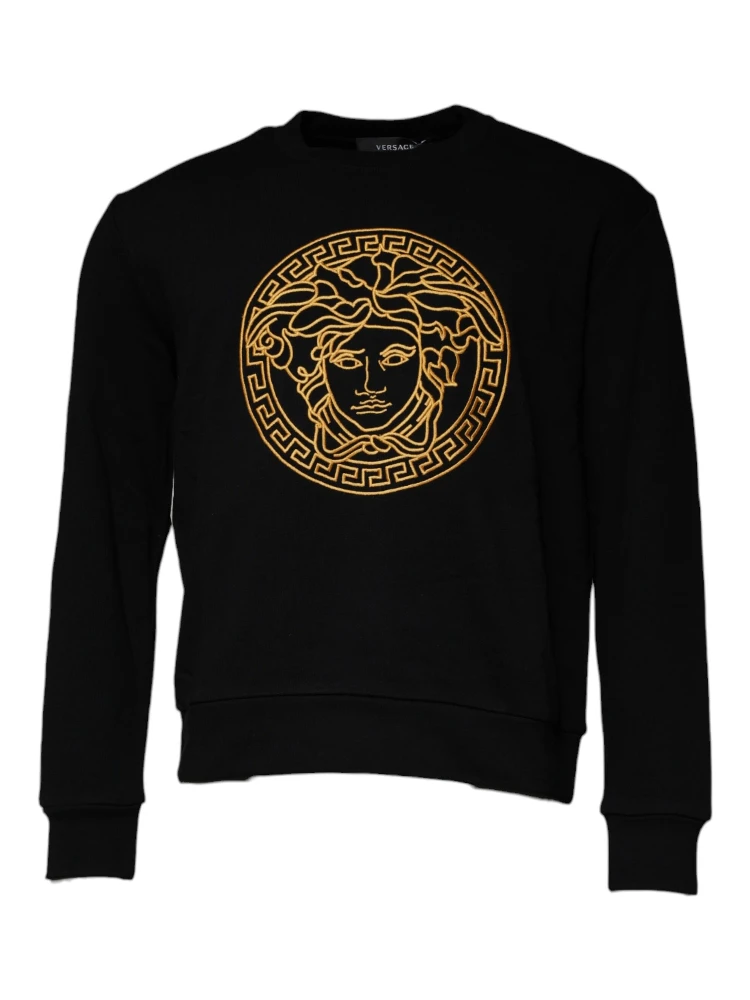 Black Medusa Embroidery Crew Neck Pullover Sweater